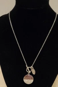 Loft Silver Tone Pendant Necklace Front Toggle Crystal Rhinestones 18" - Picture 1 of 5