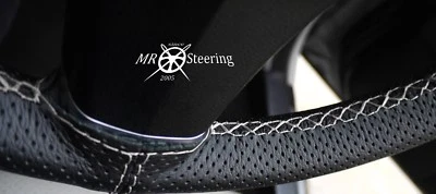 FOR RENAULT MEGANE 95-03 PERFORATED LEATHER STEERING WHEEL COVER WHITE DOUBLE ST - Image 1 of 4