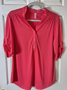 PER SEPTION CONCEPT Nehru Collar Rounded Hem Tunic Salmon Color Blouse Size XL - Imagen 1 de 7
