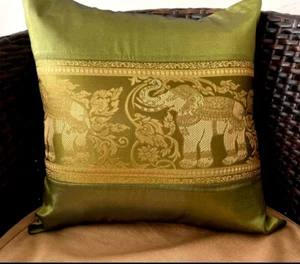 2pcs.Thai Silk Pillow Elephant Cushion Cases Decor Sofa Elephant size 40×40 cm. - Picture 1 of 13