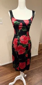 DOLCE&GABBANA Floral Silk Sleeveless Dress Red Rose design Black Size 36 Used - Picture 1 of 10