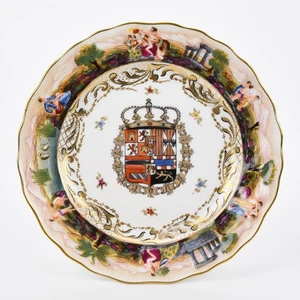 Antiker Capodimonte italienischer Porzellan Wappenteller - Bild 1 von 3
