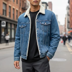 Gap Denim Sherpa Lined Trucker Jacket Unisex Medium Wash Men's Size Medium - Picture 1 of 12