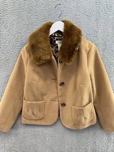 Laura Ashley Brown Faux Fur Collared Button Up Coat Women's Size PM POE - Picture 1 of 15