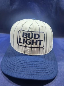 Budweiser Bud Light Hat White/Blue Pin Strip Adjustable Snapback Cap - Picture 1 of 10