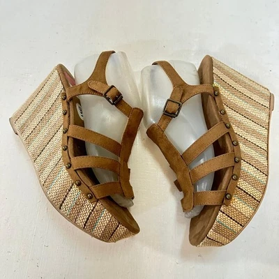 O'NEILL Sequoia Коньячные Замшевые Полосатые САНДАЛИИ НА ПЛАТФОРМЕ НА ТАНКЕТКЕ Размер 9 - Изображение 1 из 4