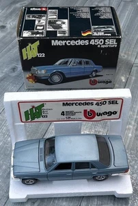 BBURAGO MERCEDES 450 SEL METALLIC BLUE 1:24 VINTAGE 1976 DIECAST HAT 122 BOXED - Picture 1 of 24