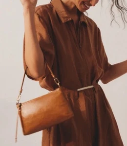 HOBO Darcy Convertible Purse Baguette Wristlet Leather In Truffle *NO CROSSBODY* - Picture 1 of 14