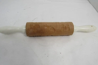 Vintage Embossed Wood Rolling Pin with Carved Birds, Butterflies & Flower Design - Image 1 of 4
