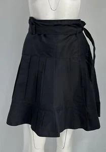 Jil Sander Cotton/Silk Belted Pleated A-Line Mini Skirt in Navy sz 38 - Picture 1 of 5