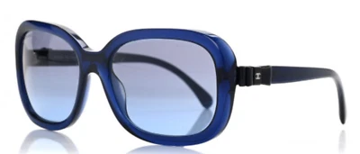 全新香奈儿 CH 5280-Q 503/S2 58 毫米蓝色皮革蝴蝶结蝴蝶太阳镜 意大利 — 第 1/4 张图片