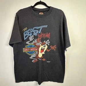 Vintage Taz Harley Davidson T Shirt L Single Stitch Don't Mess With The Best 90s - Picture 1 of 12
