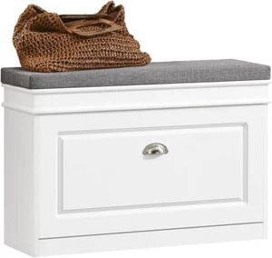 Hallway Shoe Bench Cabinet with Flip-Drawer and Seat Cushion FSR82-L-W AU Free - Picture 1 of 9
