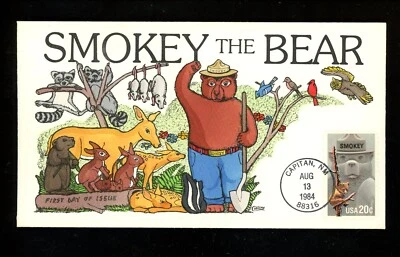 US FDC #2096 Collins Hand Painted HP 1984 NM Smokey Bear Prevent Forest Fires HC - Image 1 of 2
