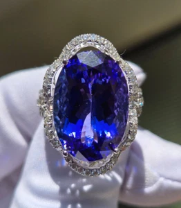 15.84ct Natural TANZANITE 14K White gold Ring - R11028 - Picture 1 of 4