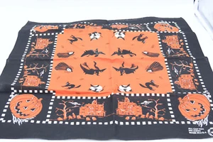 Vintage Black Orange Witch Pumpkin Halloween Cat Cloth Napkin Bandana Scarf 20" - Picture 1 of 3