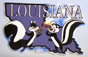 Looney Tunes Pepe Le Pew Penelope Louisiana Sticker Vtg New Vending Decal USA LA - Picture 1 of 2