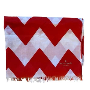 Kate Spade Chevron Stripe Orange Cream Cotton Scarf 27”x80” Fringe All Seasons - Picture 1 of 5