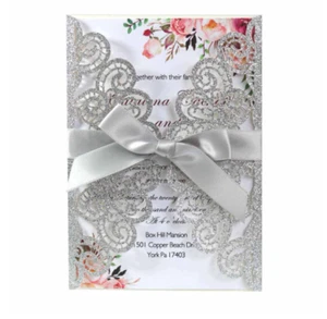 10pcs Laser Cut Party Glitter Invitations Card Birthday Wedding Engagement Bride - Picture 1 of 19
