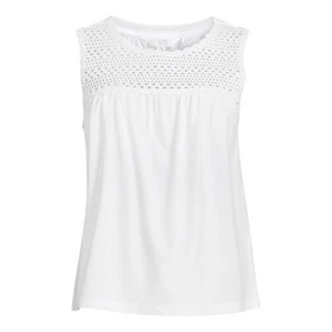 Women's white Time and Tru Sleeveless Cotton Top with Crochet Yoke size XXL (20) - Picture 1 of 4