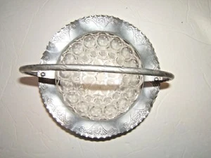 Vintage Farber & Shlevin Aluminum Glass Candy Basket w Thumbprint Glass Insert - Picture 1 of 3
