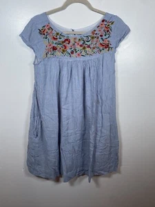 Philosophy Cotton Dress Large Blue White Striped Floral Embroidered Beaded - Picture 1 of 7