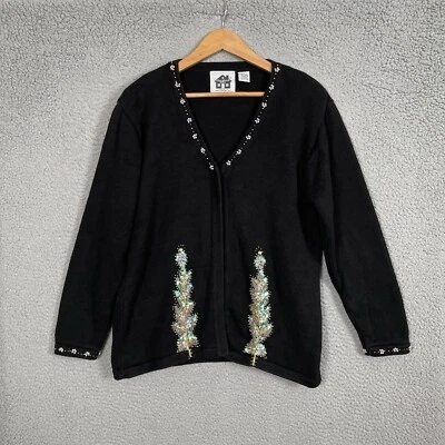 Storybook вязаный свитер женщин большой черный одна кнопка кардиган бисером блестки - Изображение 1 из 4