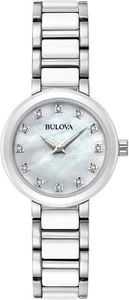 Reloj de vestir para mujer Bulova 98P158 12 diamantes tono plata eslabones de cerámica blanca - Imagen 1 de 4
