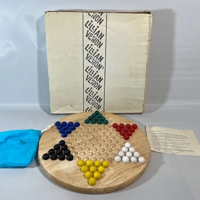 Vtg Chinese Checkers Game Wood Board Wooden Pegs by LiLlian Vernon w/Box n - Image 1 of 4
