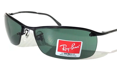 NEW Ray Ban Shiny Black Semi-Rimless Dark Green Lens Sunglass RB3183 006/71 - Image 1 of 4