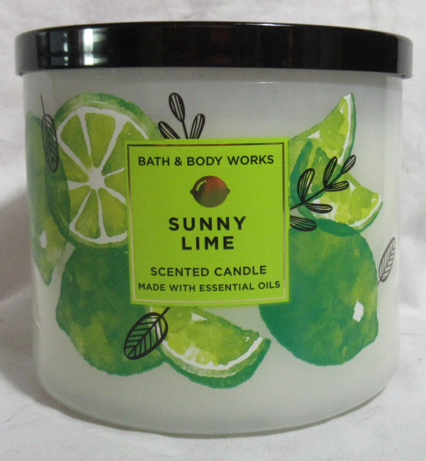 Bath & Body Works Sunny Lime 3 Wick Candle W/ Essential Oils 14.5 Oz
