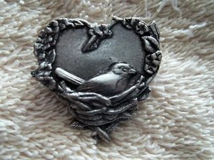 Signed Birds & Blooms, 2004 Pin, Pewter, Nicely Detailed - Picture 1 of 2