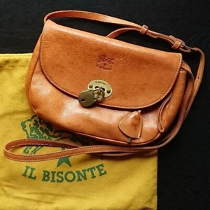 IL BISONTE Shoulder Bag Crossbody Bag with Lock Leather color Brown USED - Picture 1 of 4