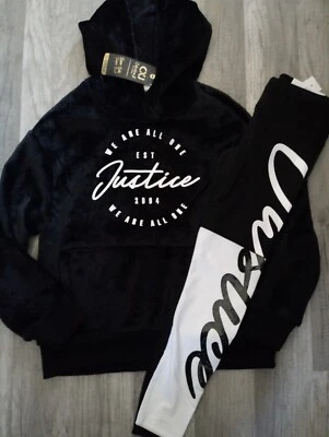 Nuevo con etiquetas Conjunto Justice Girls Terciopelo Logo Sudadera con Capucha/Leggings Talla 7 (BLT) Foto 1 de 2