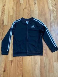 NWOT Adidas Black Track Jacket With White Stripes/Logo Full Zip Size Large 12/14 - Picture 1 of 2