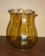VTG 1970s Wide Ribbed Ruffled Smoked Amber Glass Light Shade Light Globe EUC