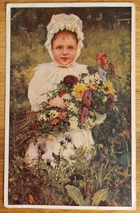 Girl With Flowers Art Painting Postcard PC 1908 Blue Mounds Wisconsin - Picture 1 of 1