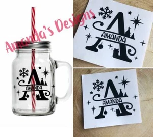 Personalised Monogram Name Initial Vinyl Sticker, DIY Cup, Mug Christmas Decal - Picture 1 of 4