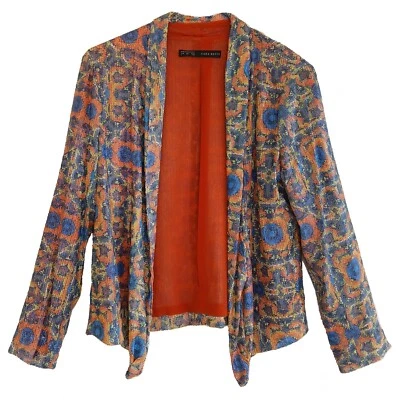 Zara Basic SZ L Blue Orange Yellow Sequin Lined Geometric Long Sleeve Mod Jacket - Image 1 of 4