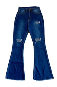New Color 3 High Rise Denim Jeans Women 26 x 32 Distress Boho Hippie Festival - Picture 1 of 6