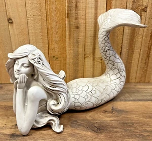 Mermaid White Resin Tabletop Decor 9.5" x 7.5" - Picture 1 of 4