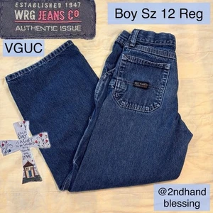 VGUC WRG Jeans Co Rugged Wear Carpenter Jeans, Boy Sz 12 Reg, Adjustable Waist - Picture 1 of 19