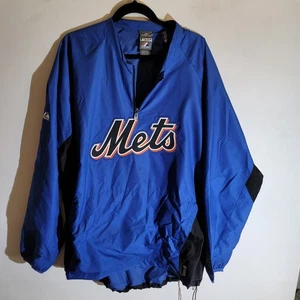 MAJESTIC NEW YORK METS MLB Windbreaker Blue 1/4 ZIP JACKET 2XL NY METS - Picture 1 of 14
