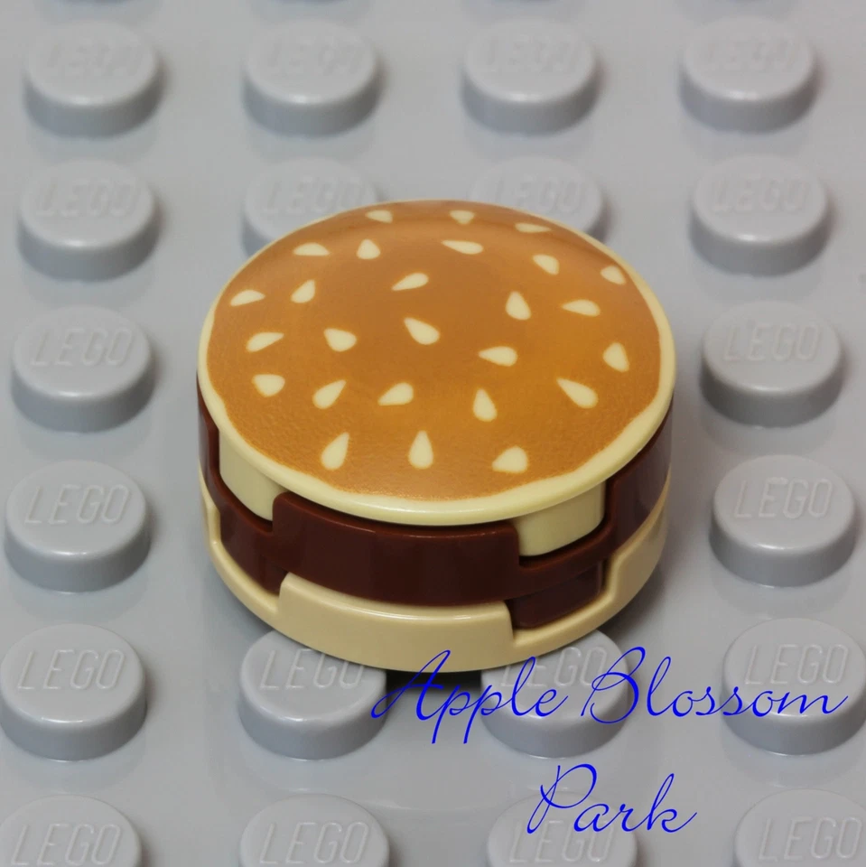 NEW Lego Minifigure HAMBURGER -Minifig Plain Meat Burger Food w/Sesame Seed Bun - Image 1 of 4
