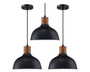 3 VTG Kitchen Island Cord Hanging Light Industrial 8" Metal Shade Fixture Black - Picture 1 of 7