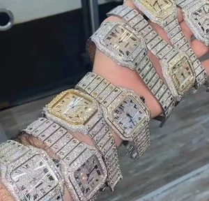 Luxury Diamond Watch Men Hip Hop Bling Bling Iced Out Wristwatch Square Stainles - Picture 1 of 4
