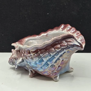 VTG Pink Blue Glaze Ceramic Conch Shell Planter Vase 80s Coastal Beach Decor 7"L - Picture 1 of 23
