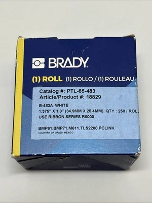 Brady PTL-65-483 B-483A White Polyester Labels 1.375” x 1” (250/Roll) – New - Image 1 of 4