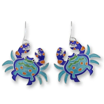 Brincos de caranguejo Calypso folheados a prata esmalte zarlite sealife presente na caixa - Imagem 1 de 2