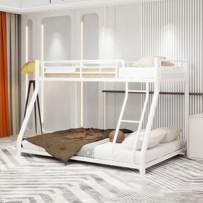 Twin Over Full Metal Bunk Bed with Ladder & Safety Guardrails for Kids Bedroom - Image 1 of 4